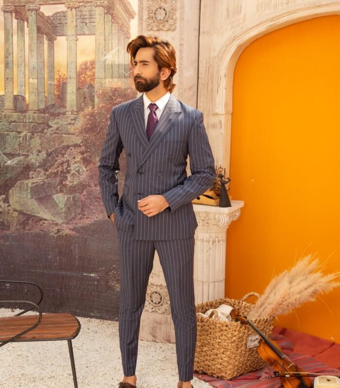 Premium Navy Blue Pinstripe Slim Fit Suit