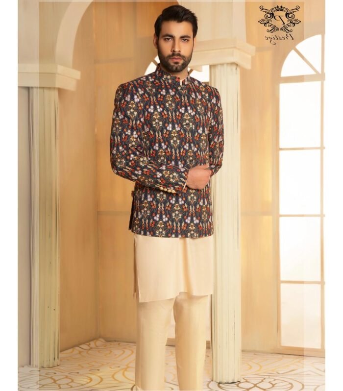 Royal Multicolor Jamawar Prince Coat