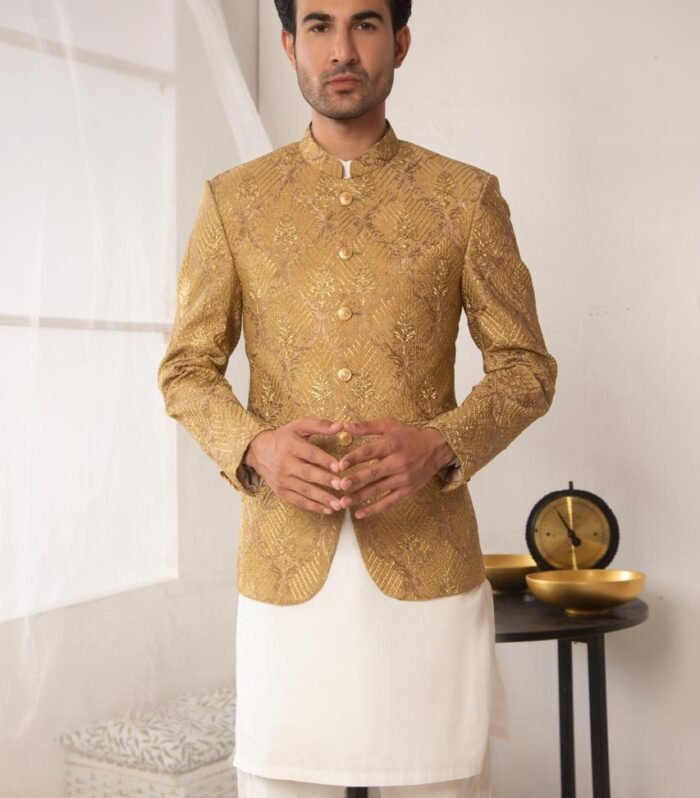 Royal Gold Jamawar Prince Coat