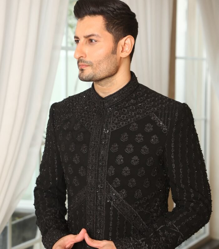 Royal Black Embroidered Sherwani